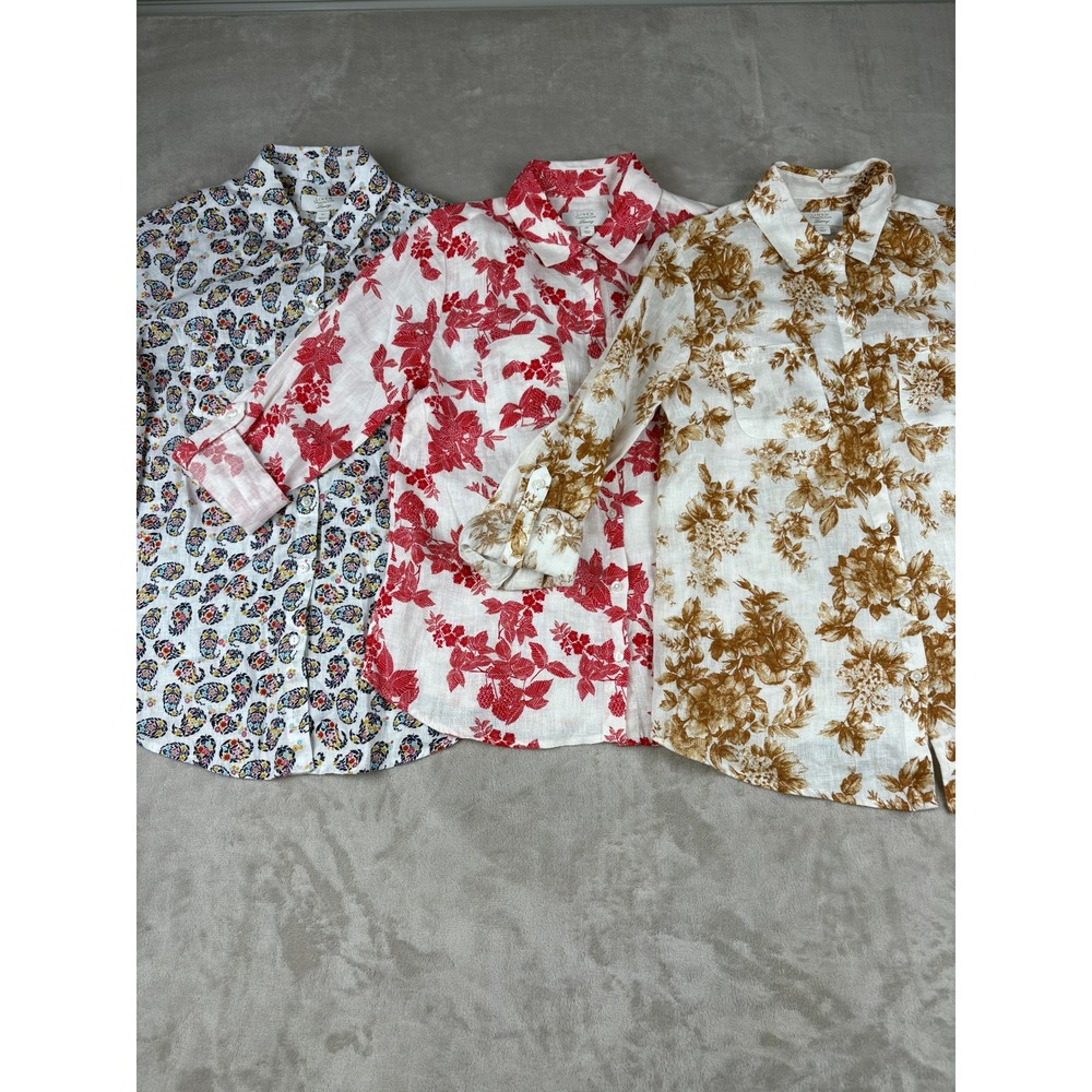 Charter Club Luxury Linen Shirt Lot 3 Floral Paisley Button Down Womens XS PP